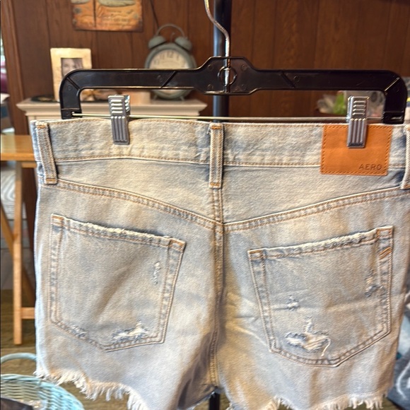 Aero Blue Distressed Jean Shorts with Frayed Hem NWT - Picture 3 of 6